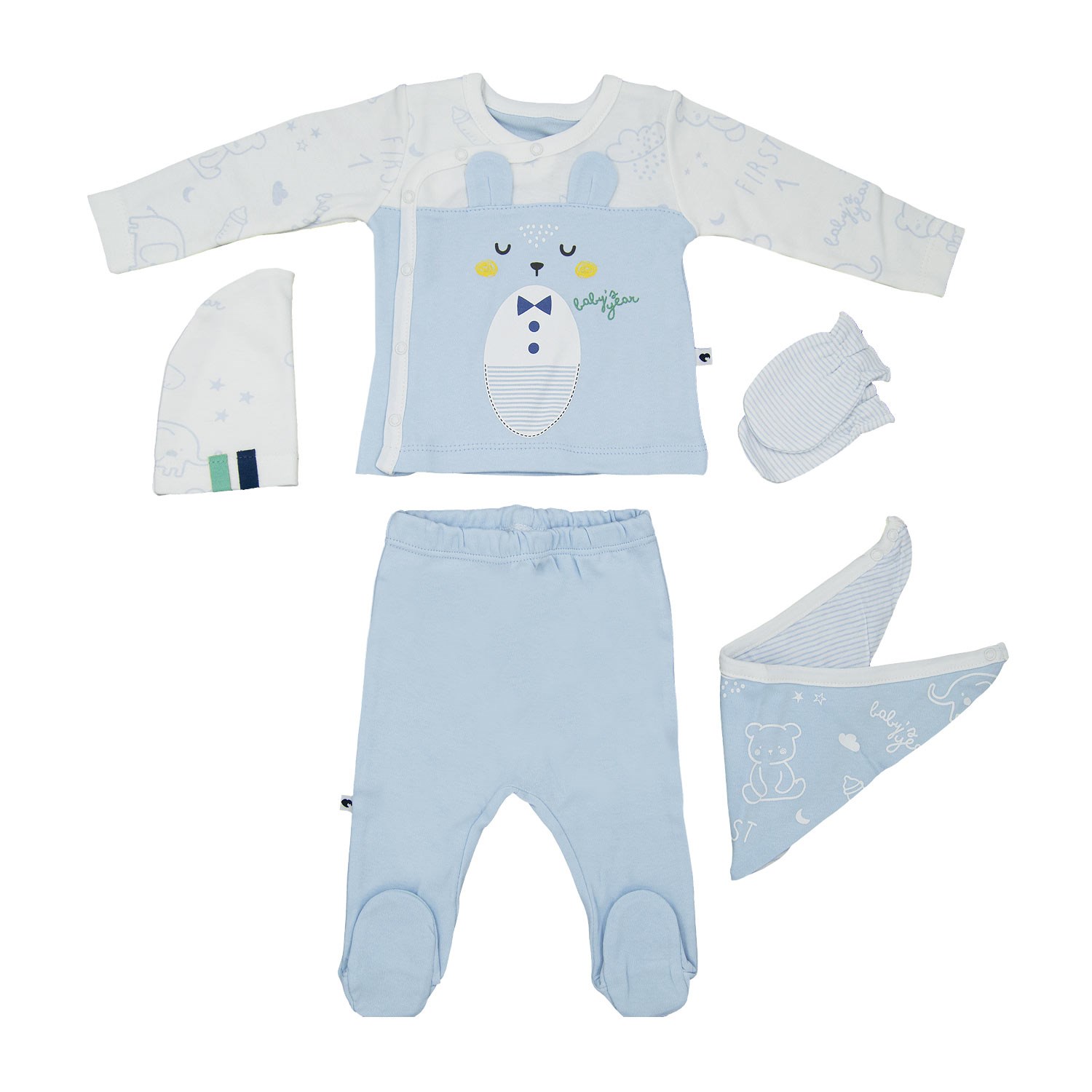 Caramell Baby Bear 5'li Hastane Çıkışı Seti ZE6861 Mavi