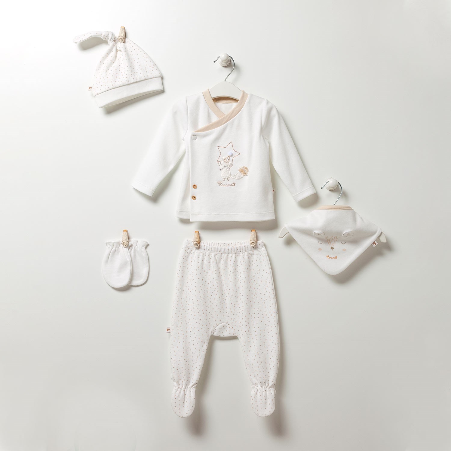 Caramell Baby Soft Boy 5'li Hastane Çıkışı Seti ZE5077 Ekru