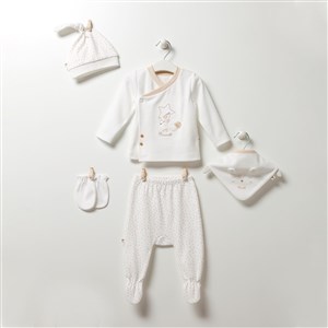 Caramell Baby Soft Boy 5'li Hastane Çıkışı Seti ZE5077 Ekru