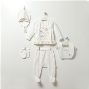 Caramell Baby Soft Girl 5'li Hastane Çıkışı Seti ZE5100 Ekru