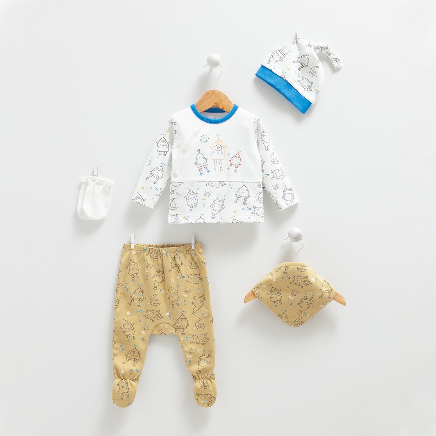 Caramell Baby Space Love 5'li Hastane Çıkışı Seti ZE7426 Hardal