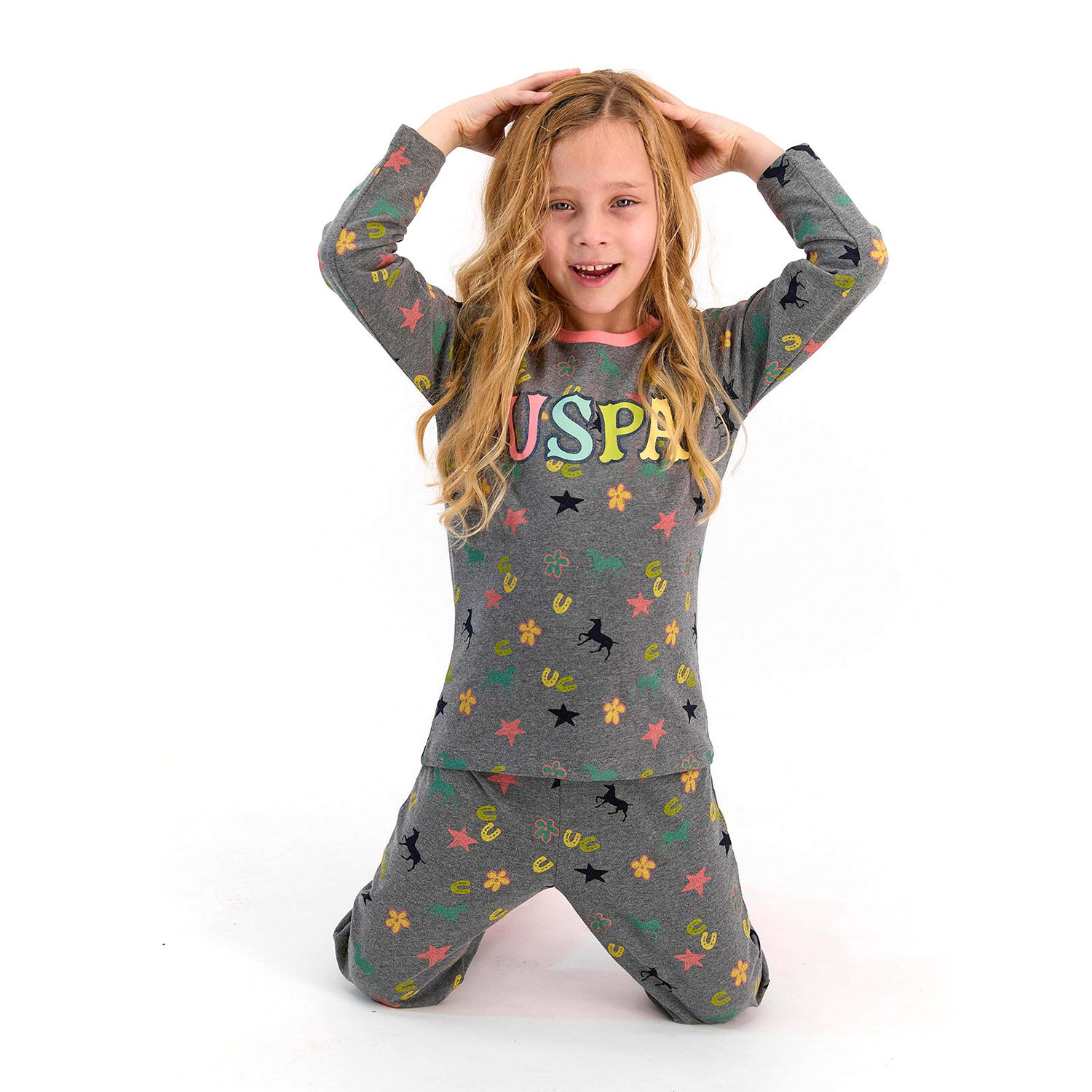 U.S. Polo Assn Kız Çocuk Pijama Takımı US950-4 Melanj
