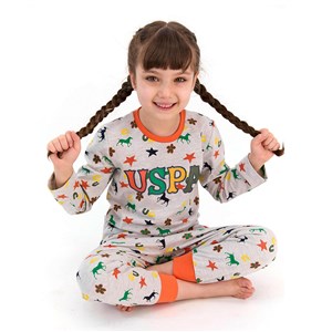 U.S. Polo Assn Kız Çocuk Pijama Takımı US950-4 Bej Melanj