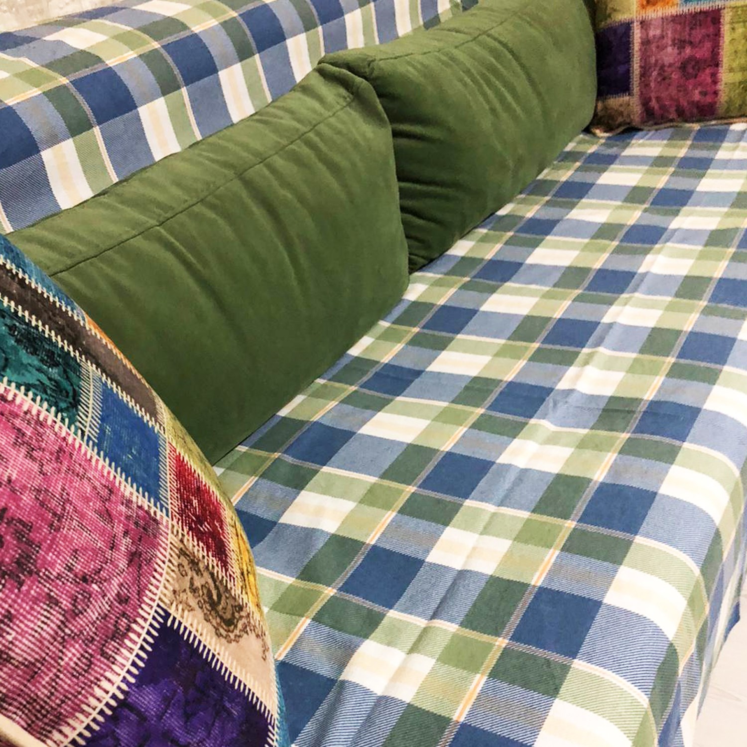 Ezh Ekose Pamuklu Flanel Koltuk Örtüsü / Şalı 170x230 Lacivert