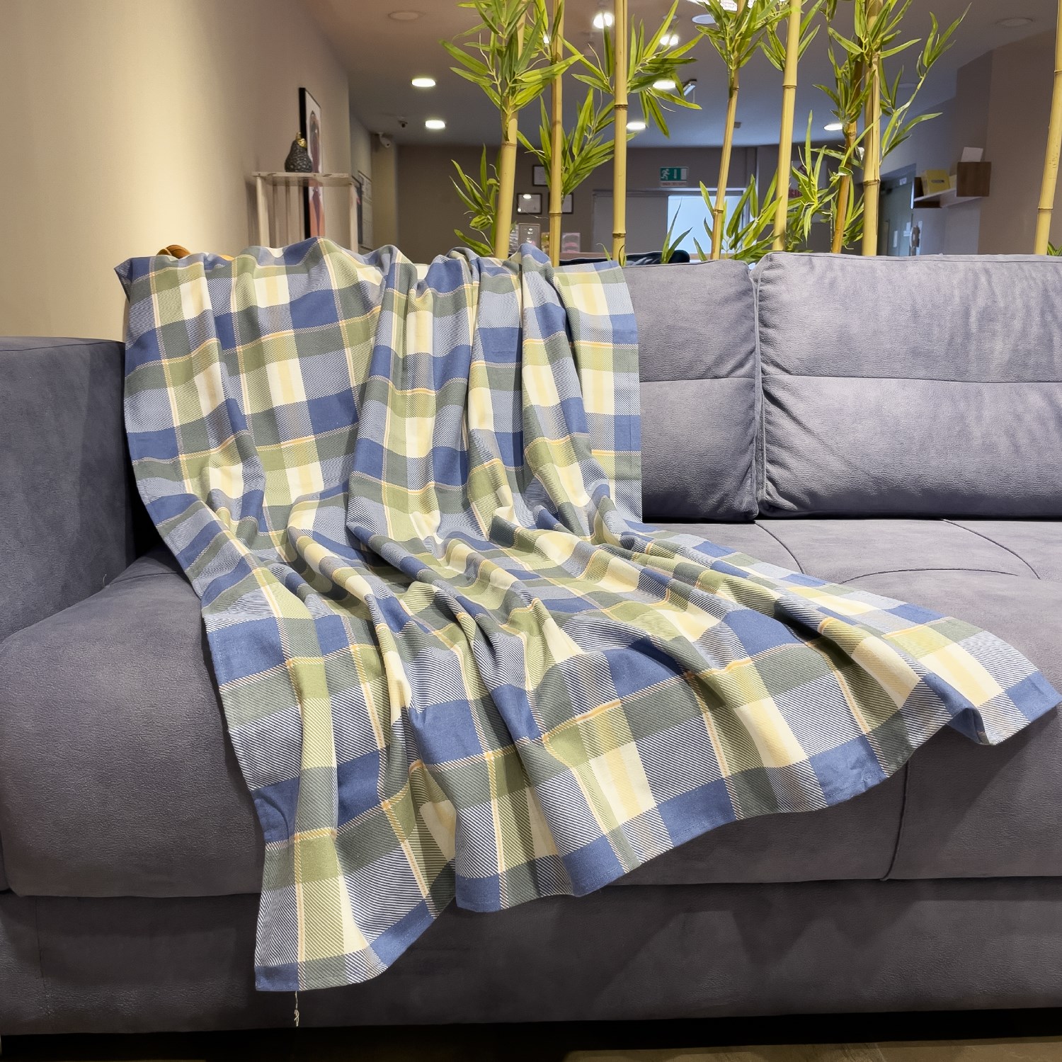 Ezh Ekose Pamuklu Flanel Koltuk Örtüsü / Şalı 170x230 Lacivert