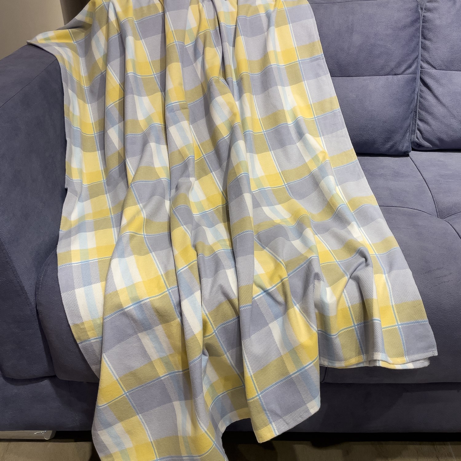 Ezh Ekose Pamuklu Flanel Koltuk Örtüsü / Şalı 170x230 Mavi