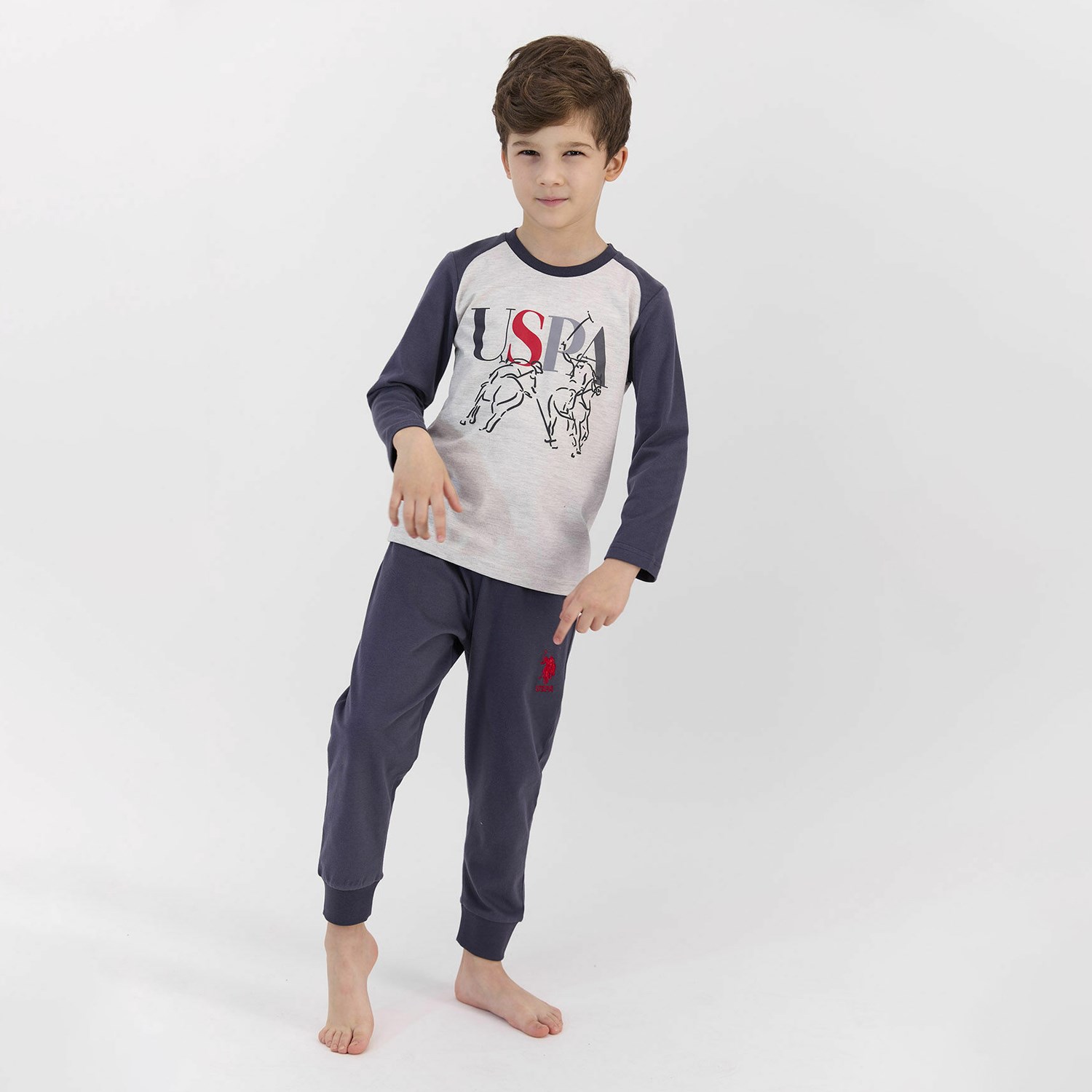 U.S. Polo Assn Erkek Çocuk Pijama Takımı US911-4 Bej Melanj
