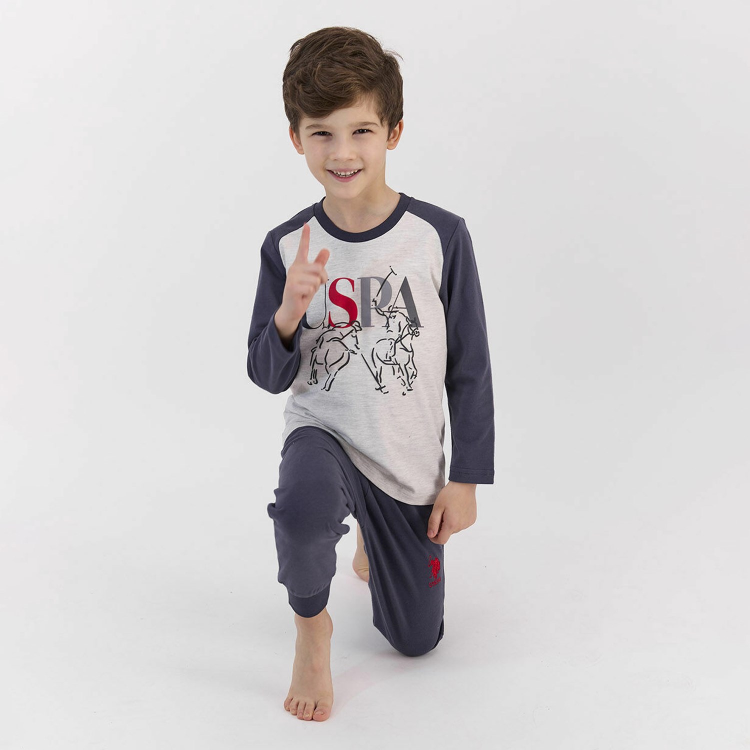 U.S. Polo Assn Erkek Çocuk Pijama Takımı US911-4 Bej Melanj