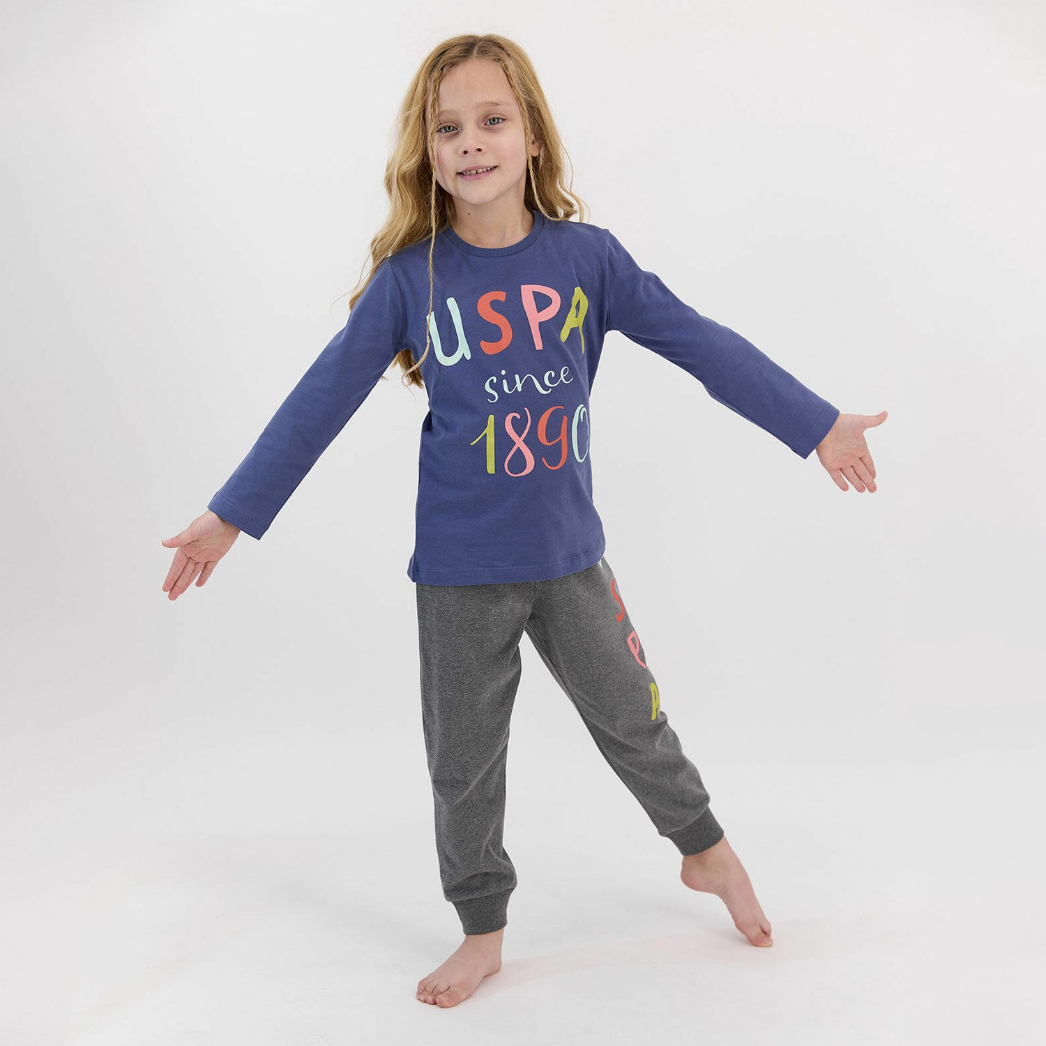 U.S. Polo Assn Kız Çocuk Pijama Takımı US965-4 İndigo