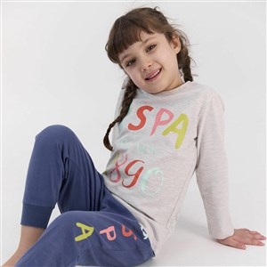 U.S. Polo Assn Kız Çocuk Pijama Takımı US965-4 Bej Melanj