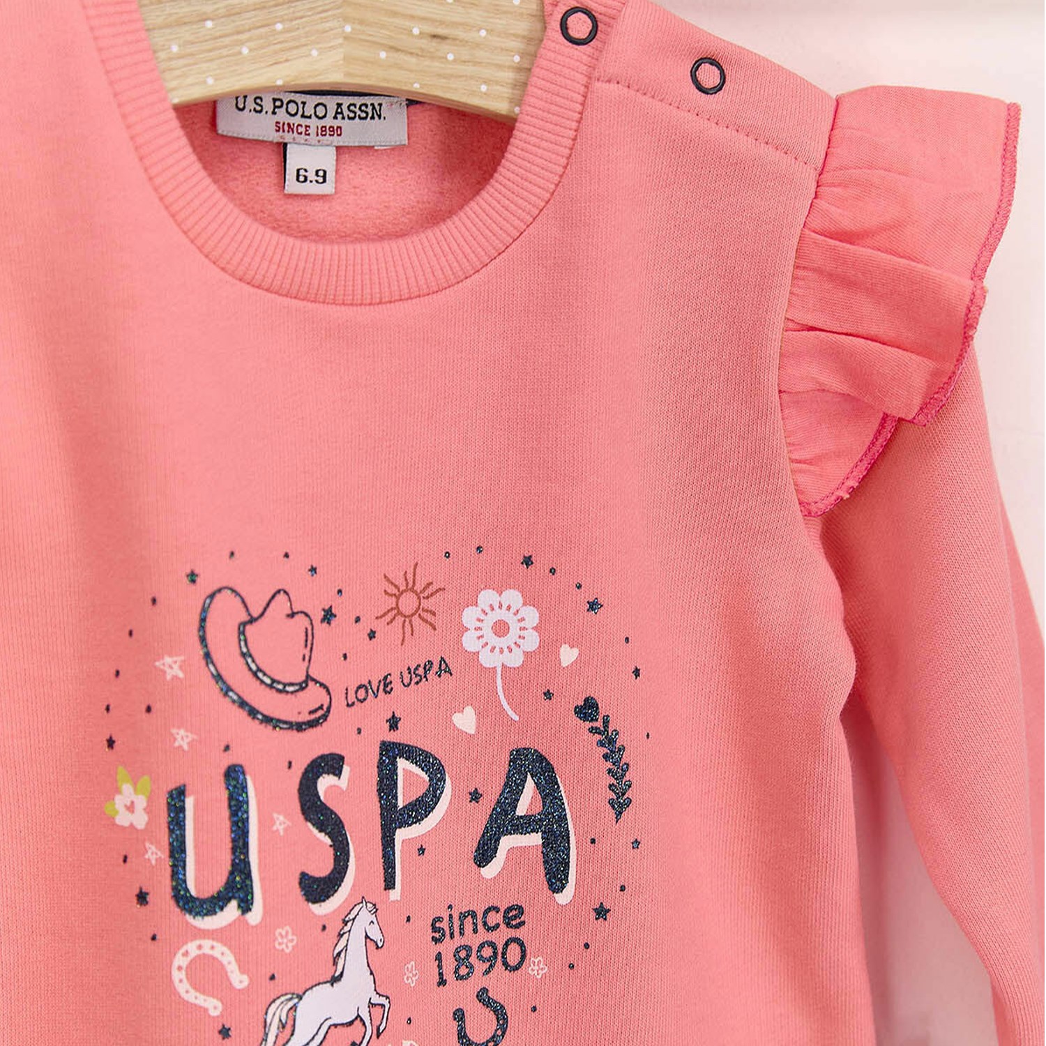 U.S. Polo Assn Kız Bebek Uzun Kollu 2'li Takım USB586 Coral