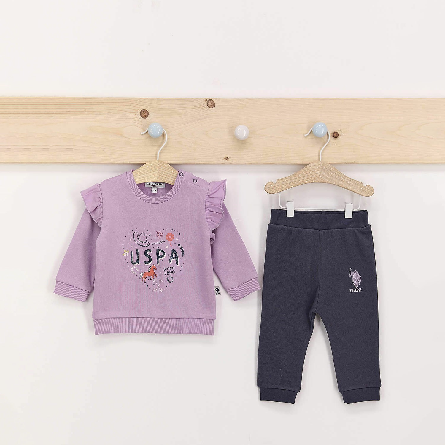 U.S. Polo Assn Kız Bebek Uzun Kollu 2'li Takım USB586 Lila