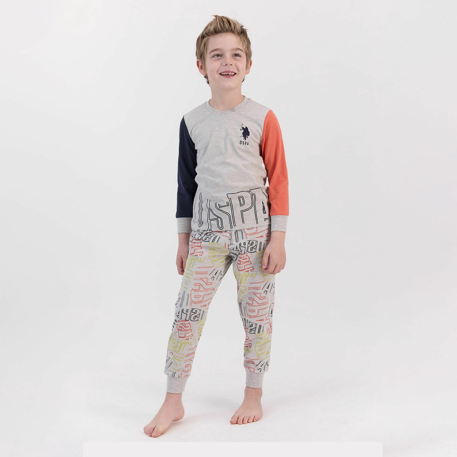 U.S. Polo Assn Erkek Çocuk Pijama Takımı US904-4 Bej Melanj