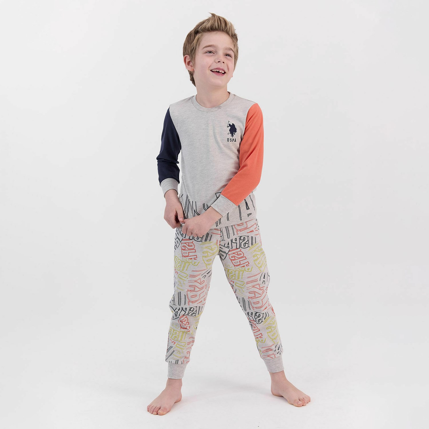 U.S. Polo Assn Erkek Çocuk Pijama Takımı US904-4 Bej Melanj