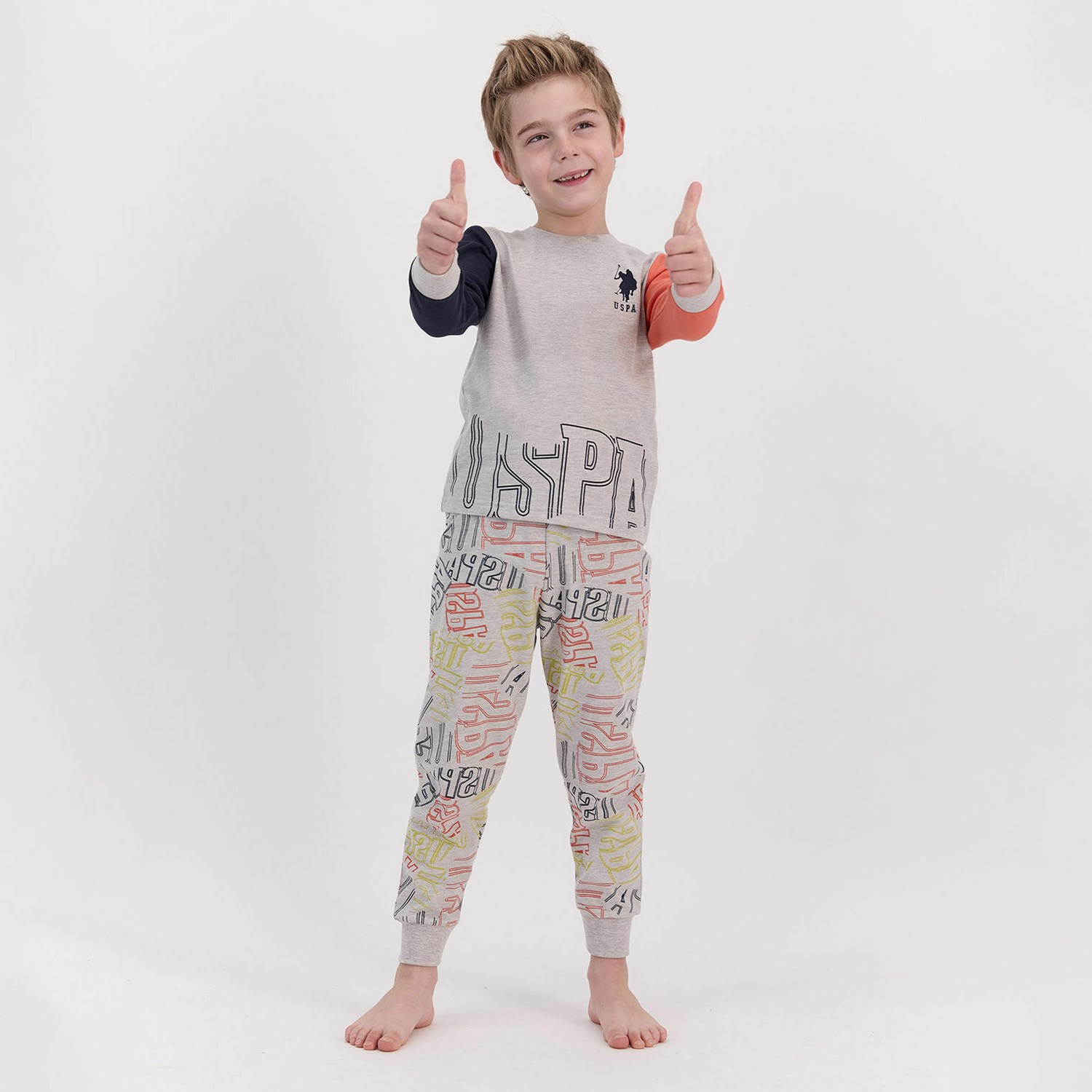 U.S. Polo Assn Erkek Çocuk Pijama Takımı US904-4 Bej Melanj