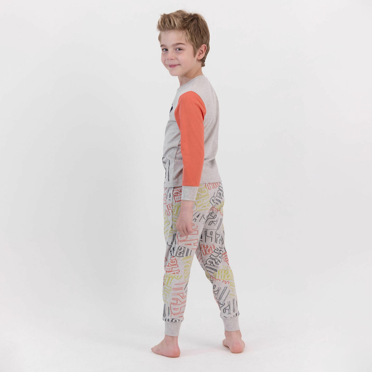 U.S. Polo Assn Erkek Çocuk Pijama Takımı US904-4 Bej Melanj