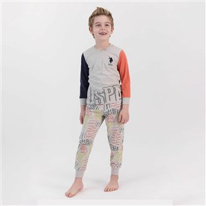 U.S. Polo Assn Erkek Çocuk Pijama Takımı US904-4 Bej Melanj
