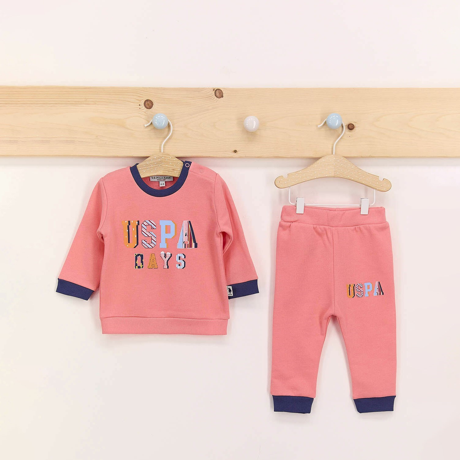 U.S. Polo Assn Kız Bebek Uzun Kollu 2'li Takım USB587 Coral