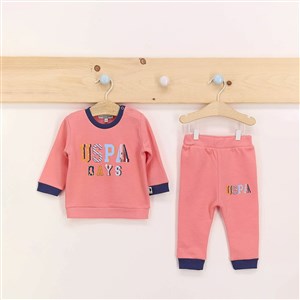 U.S. Polo Assn Kız Bebek Uzun Kollu 2'li Takım USB587 Coral