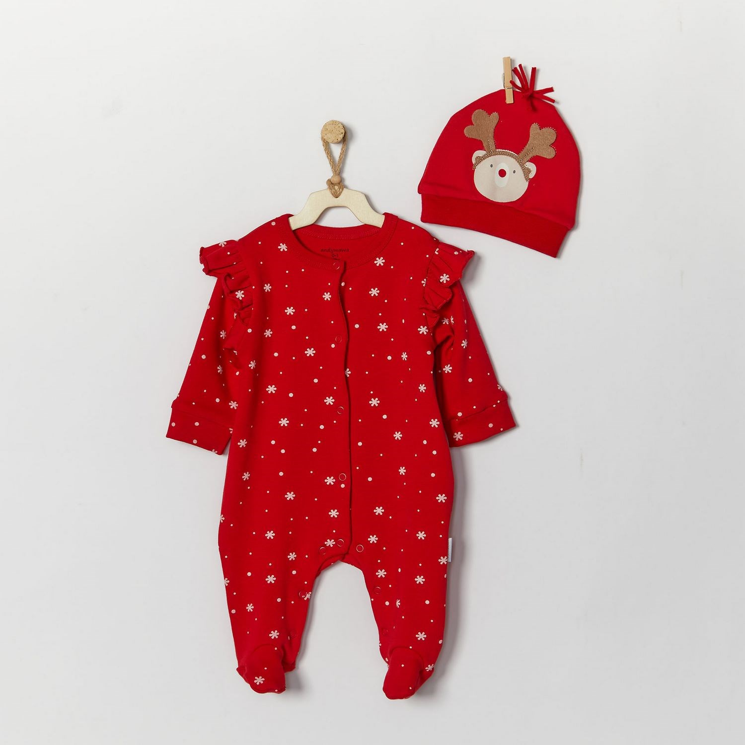 Andywawa New Years Şapkalı Bebek Tulumu AC22395 Kırmızı