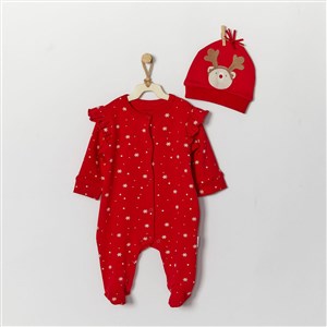 Andywawa New Years Şapkalı Bebek Tulumu AC22395 Kırmızı
