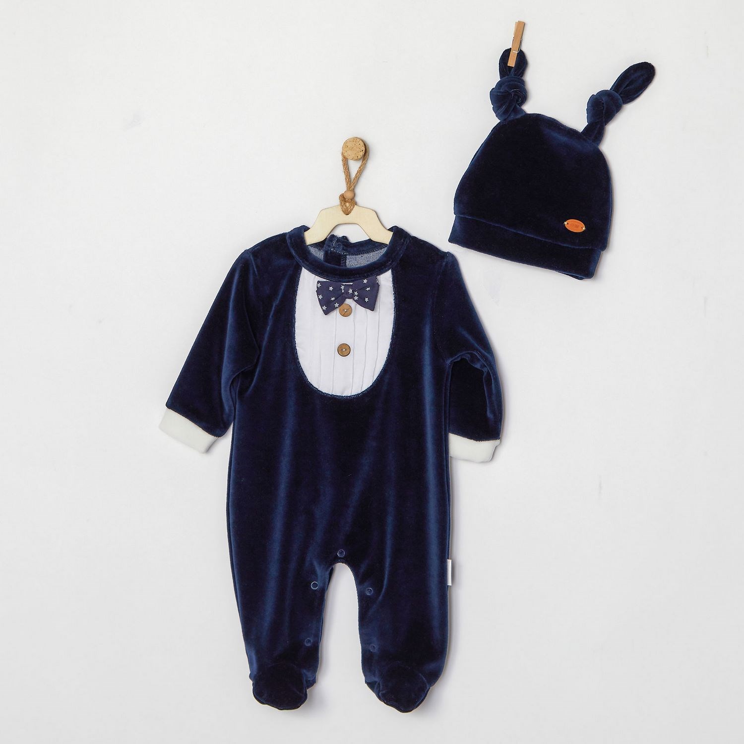 Andywawa New Years Şapkalı Bebek Tulumu AC22387 Koyu Lacivert