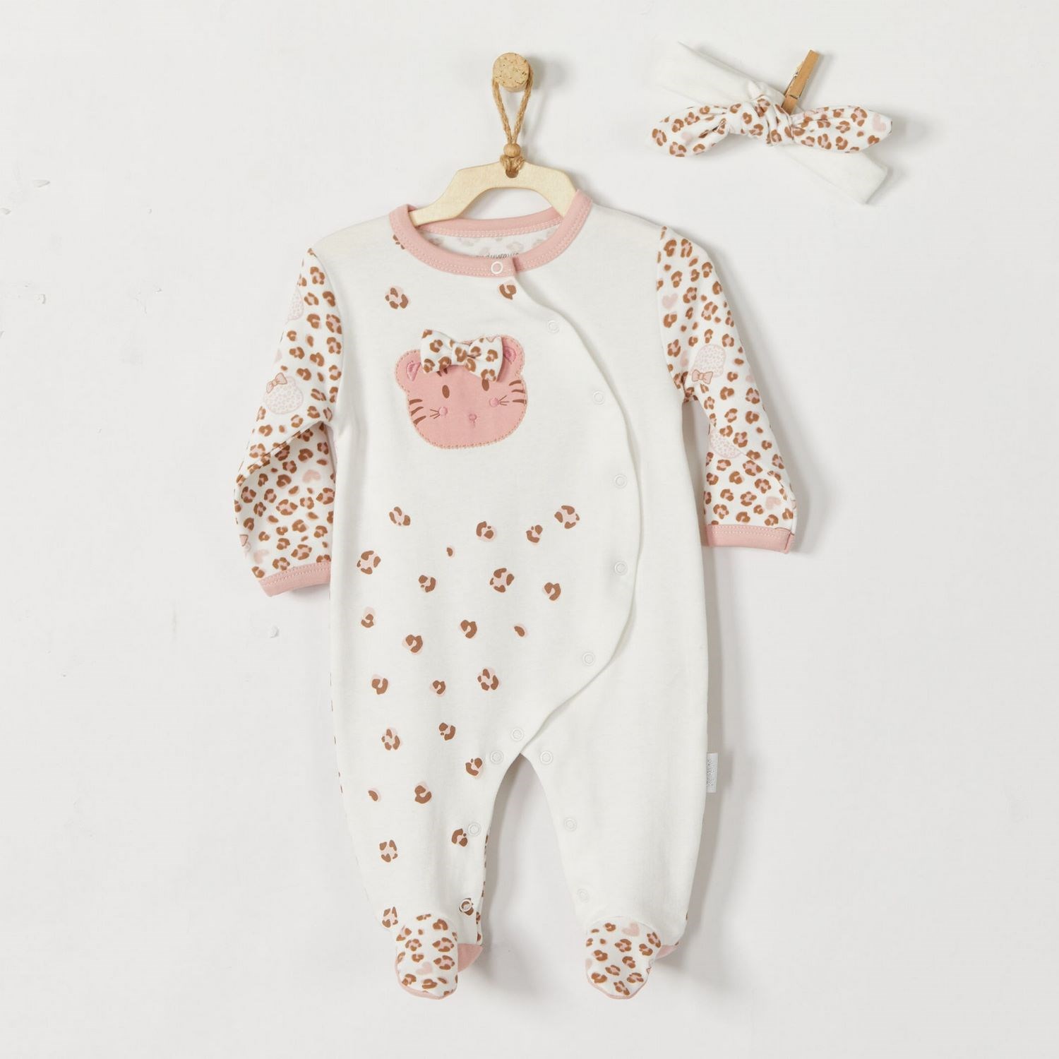 Andywawa Leopar Bebek Tulum Takımı AC22054 Ekru