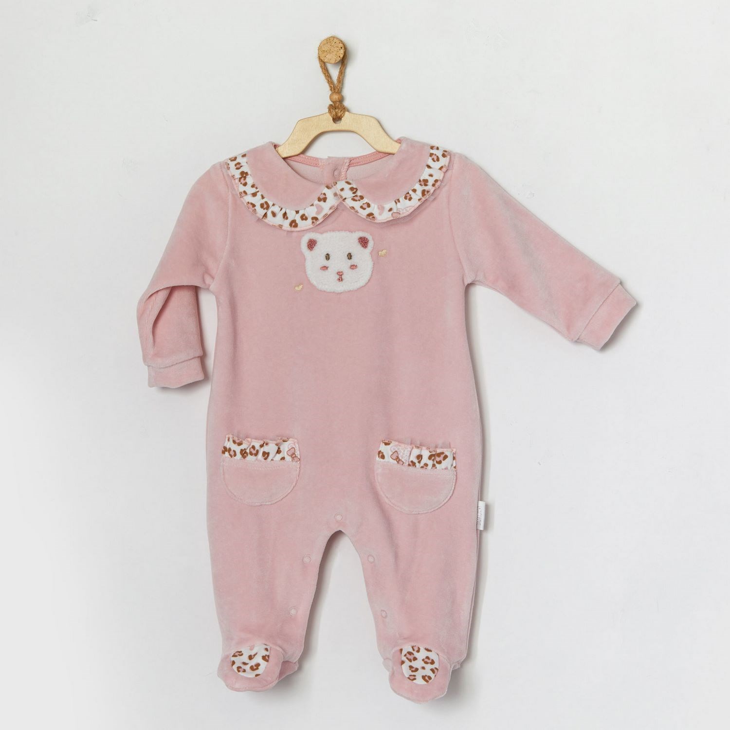 Andywawa Leopar Kadife Bebek Tulumu AC22086 Pembe