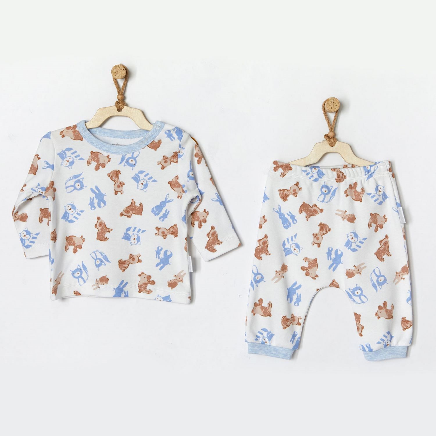 Andywawa Bear   Friends Bebek Pijama Takımı AC22319 Ekru