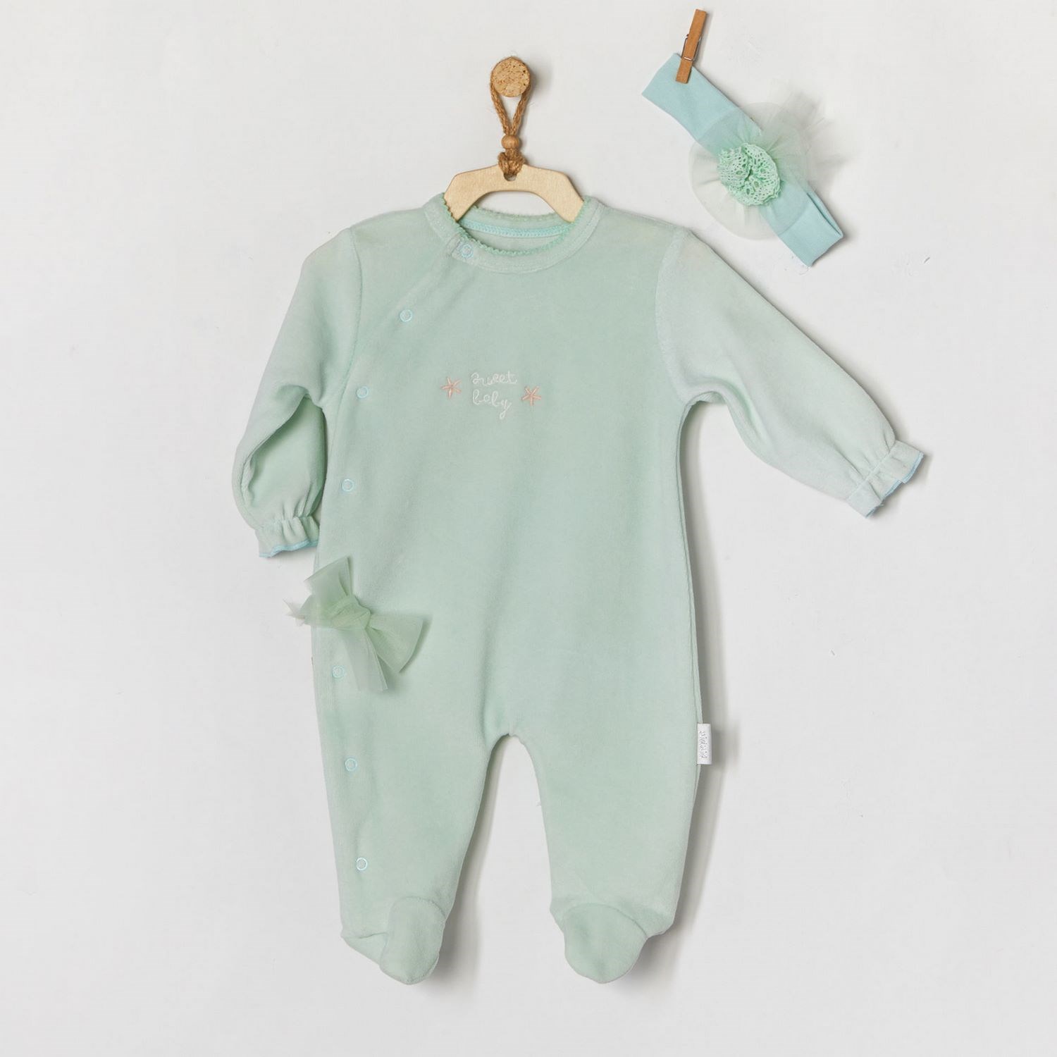 Andywawa Sweet Home Kadife Bebek Tulum Takımı AC22126 Mint
