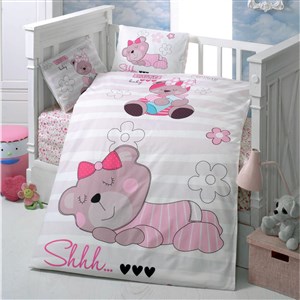 Mixi Baby Sleep Time Nevresim Takımı 100x150 cm Beyaz-Pembe