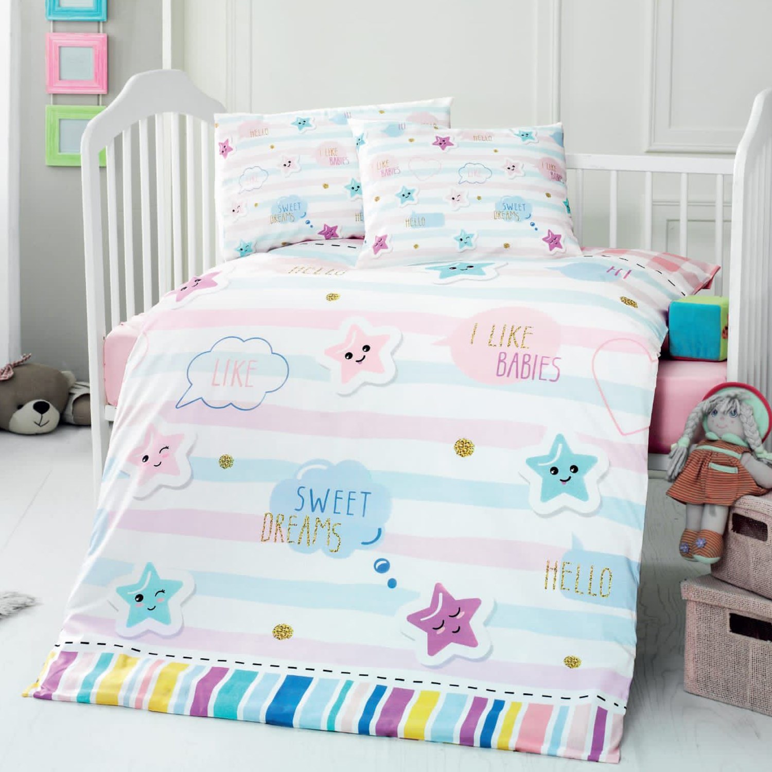 Mixi Baby Dream Nevresim Takımı 100x150 cm Turkuaz-Pembe