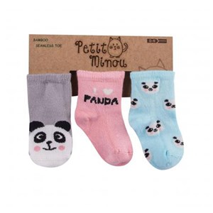 Petit Minou Love Panda 3'lü Bebek Çorabı 2110 Çok Renkli
