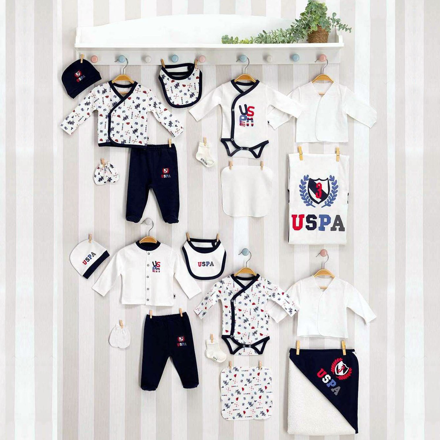 U.S. Polo Assn Lisanslı Bebek 20'Li Hastane Çıkış Seti USB110 Krem