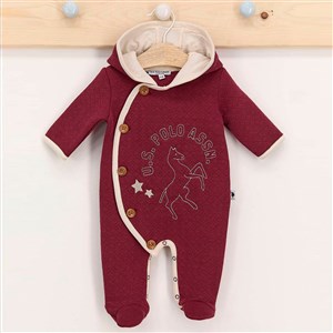 U.S. Polo Assn Kapşolu Patikli Bebek Tulumu USB525 Bordo
