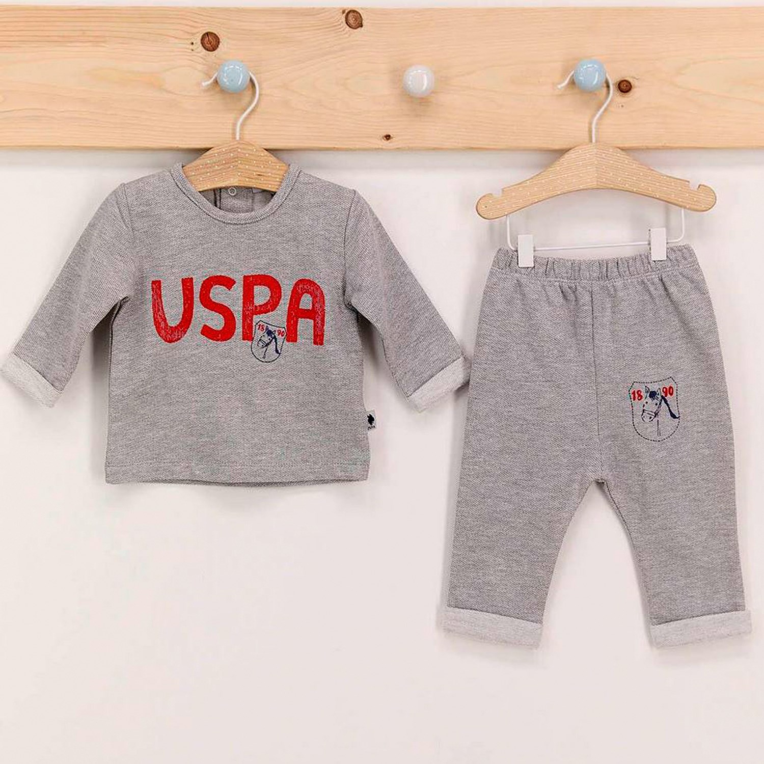 U.S. Polo Assn Uzun Kol 2'li Bebek Takımı USB510 Grimelanj
