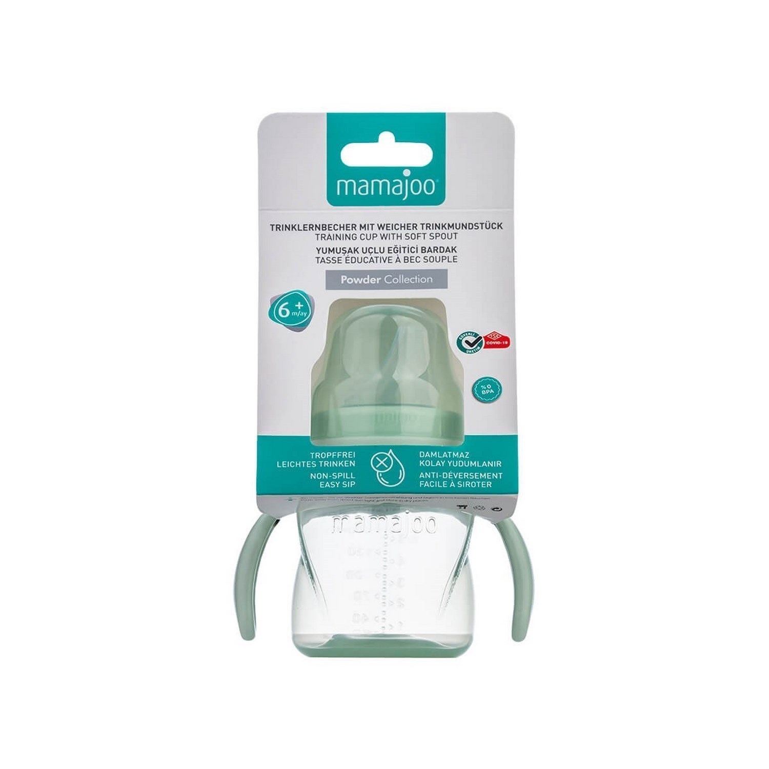 Mamajoo Kulplu Eğitici Bardak 160 ML Powder Green