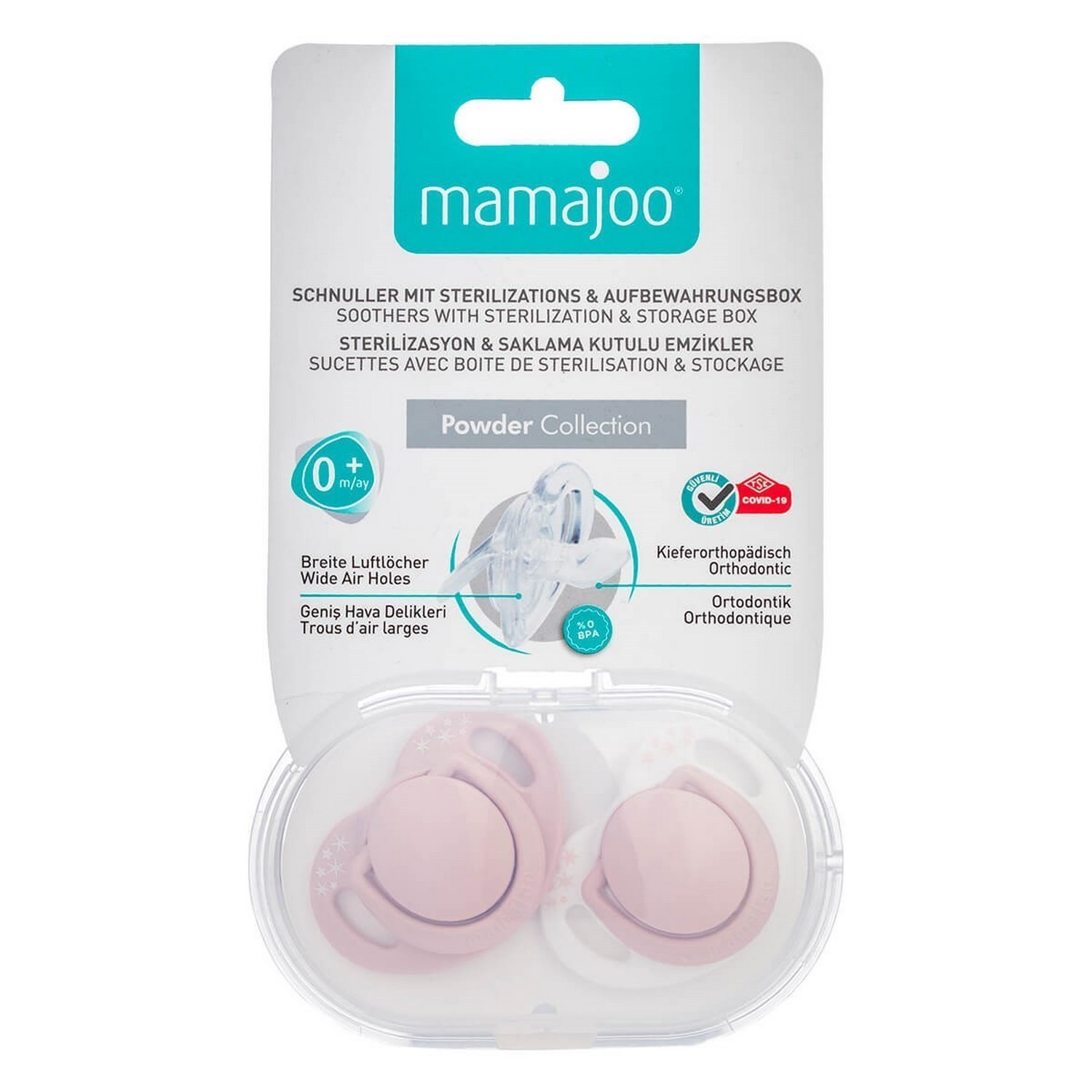 Mamajoo Saklama Kutulu Ortodontik Emzik 0 Ay + Powder Pink