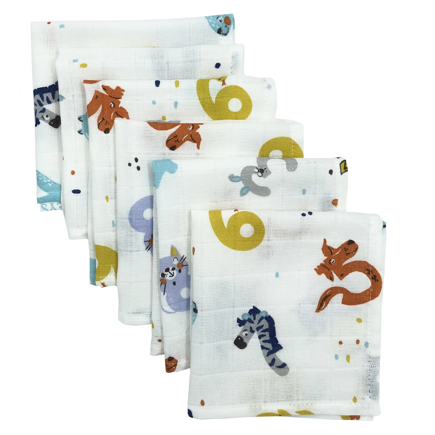 Mynest Müslin Ağız Mendili 6 Parça 25x25 cm 1011 Krem-Turkuaz