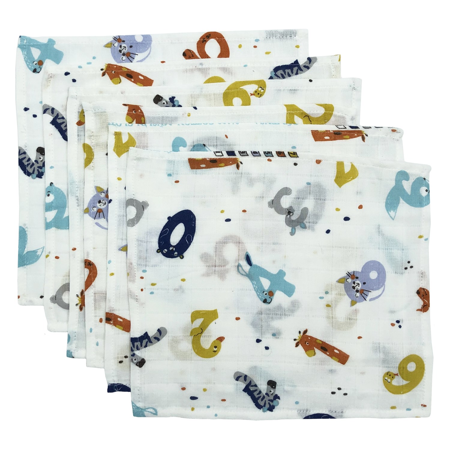 Mynest Müslin Ağız Mendili 6 Parça 25x25 cm 1011 Krem-Turkuaz