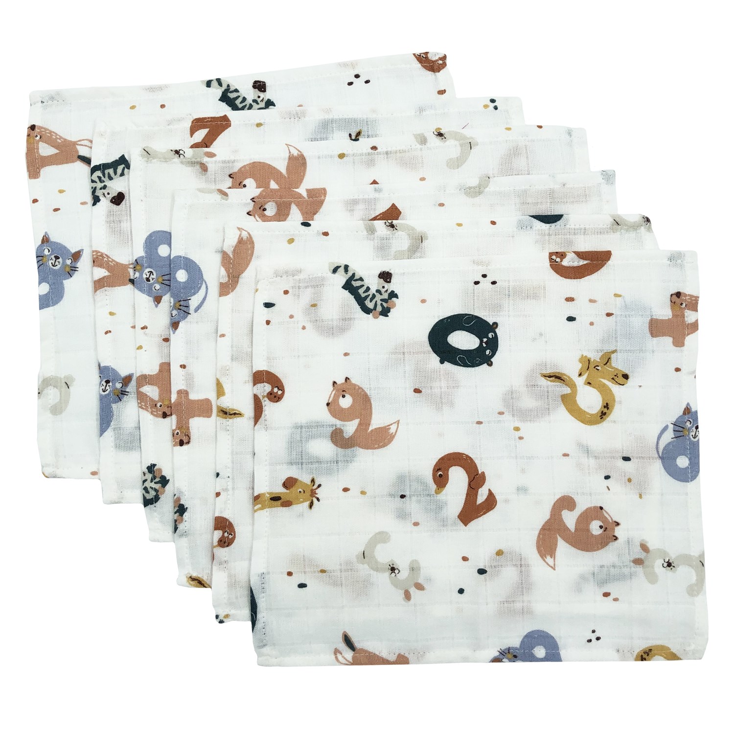 Mynest Müslin Ağız Mendili 6 Parça 25x25 cm 1011 Krem-Turuncu