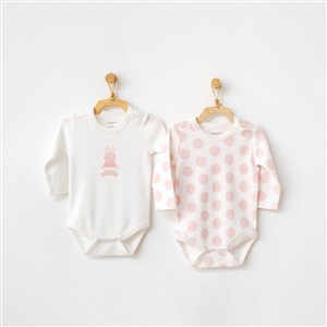 Andywawa Polka Dot 2'li Uzun Kollu Bebek Body AC21146R Pembe