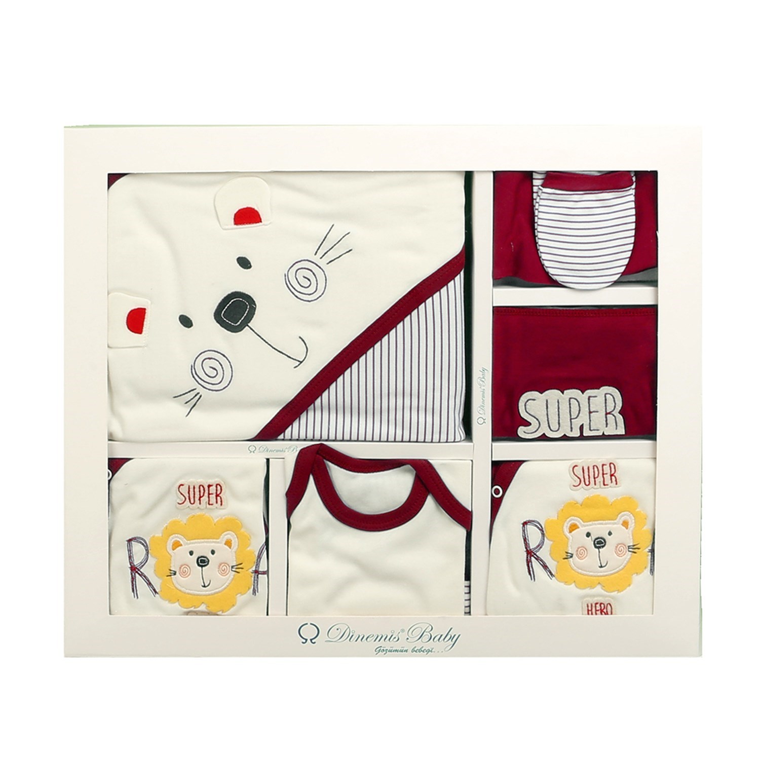 Dinemis Baby Aslanlı 10'lu Hastane Çıkış Seti 4022 Bordo