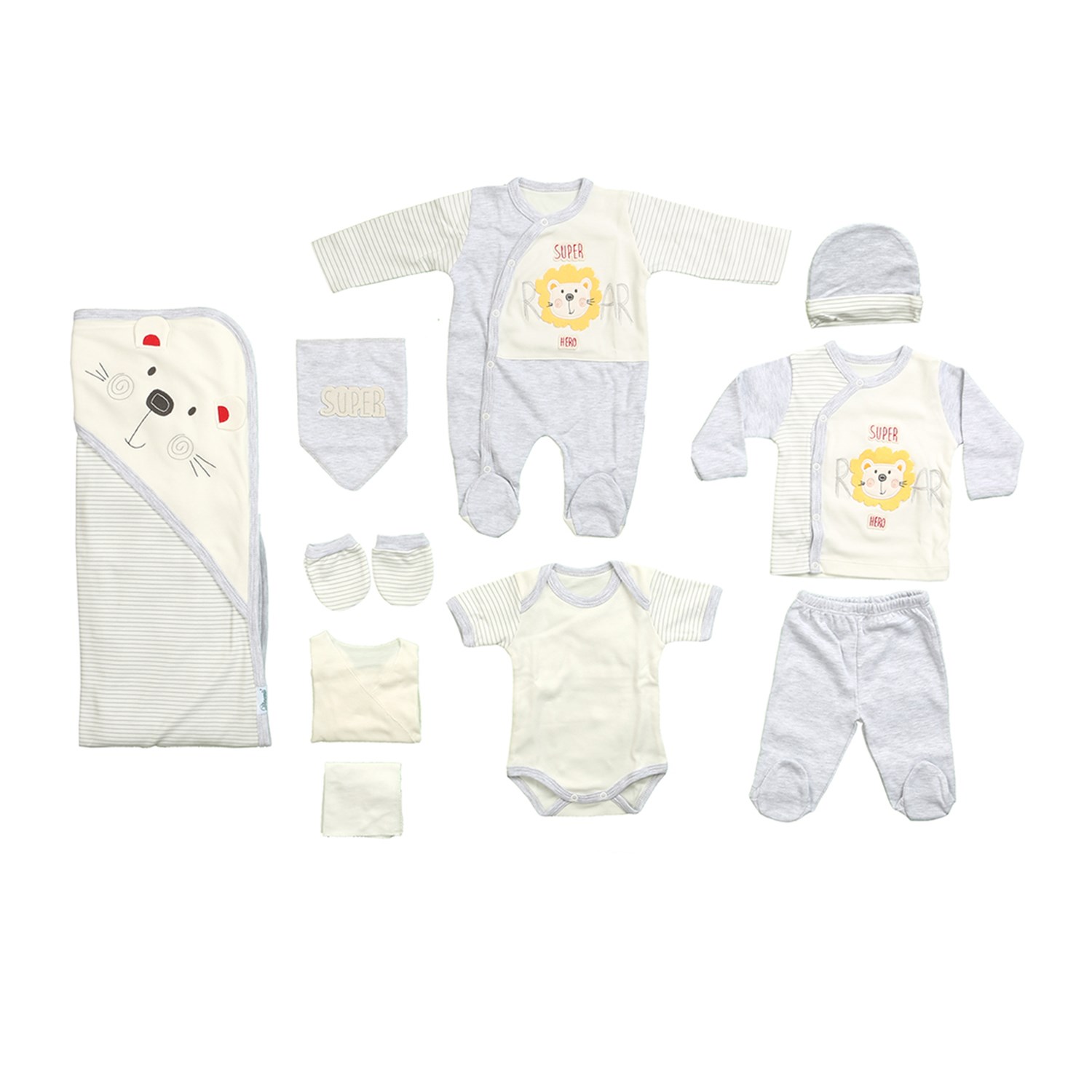 Dinemis Baby Aslanlı 10'lu Hastane Çıkış Seti 4022 Gri-Melanj