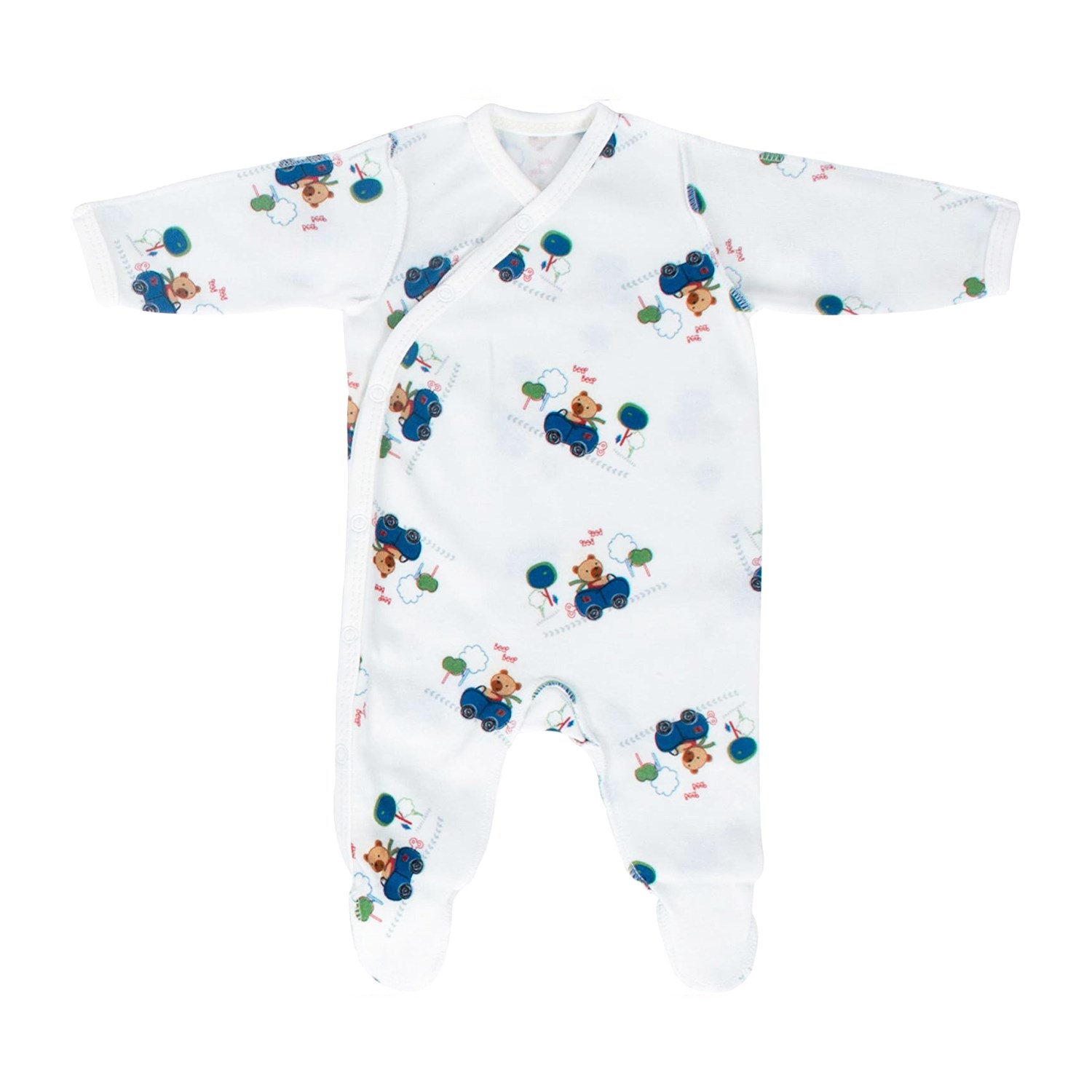 Sevi Bebe Desenli Prematüre Bebek Tulumu 6945 Beyaz-Lacivert