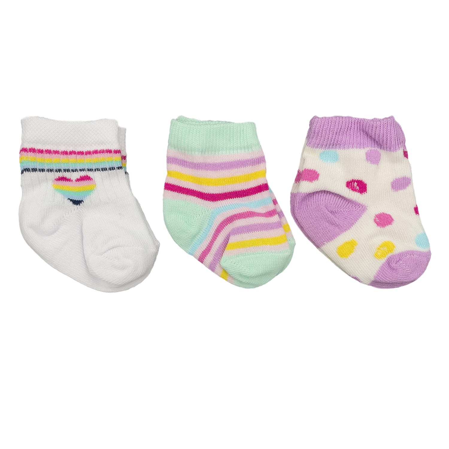 Mini Damla 3'lü Desenli Bebek Çorabı 41910 Beyaz-Mor