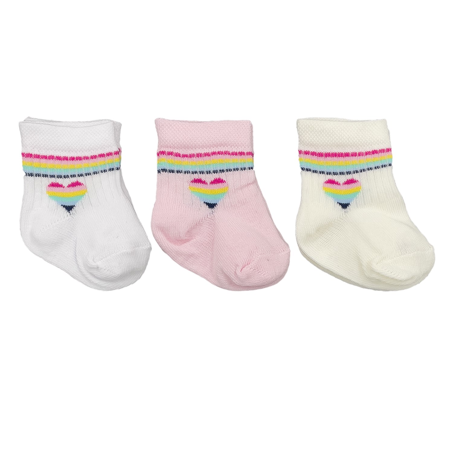 Mini Damla 3'lü Desenli Bebek Çorabı 41910 Beyaz-Pembe