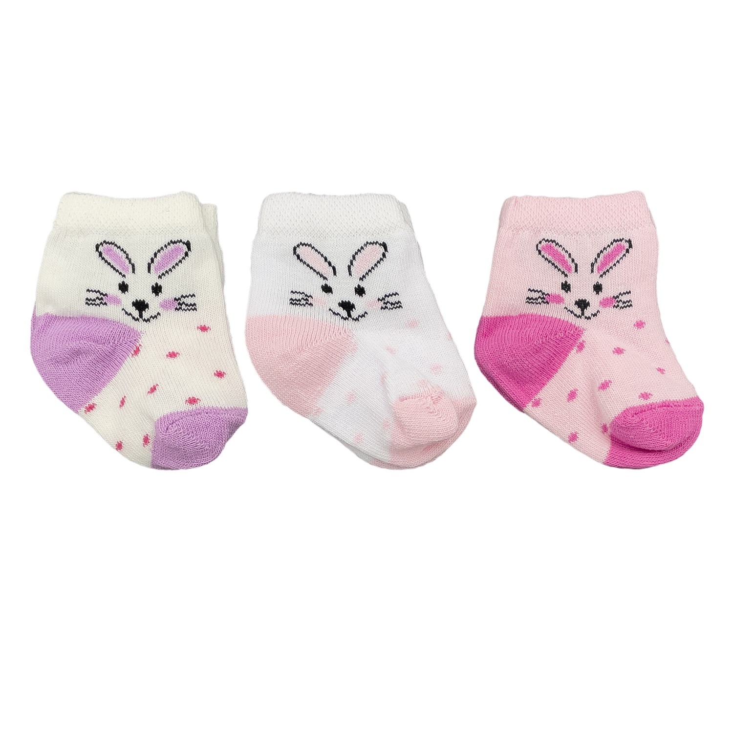 Mini Damla 3'lü Desenli Bebek Çorabı 41910 Mor-Pembe