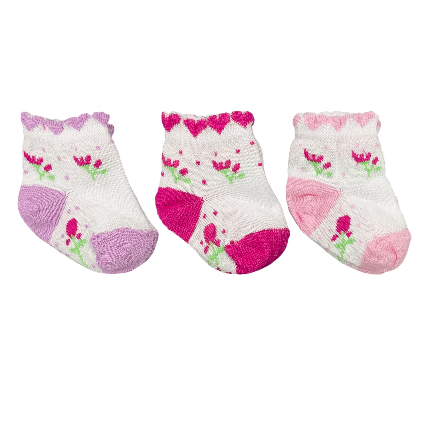 Mini Damla 3'lü Desenli Bebek Çorabı 41910 Pembe-Fuşya