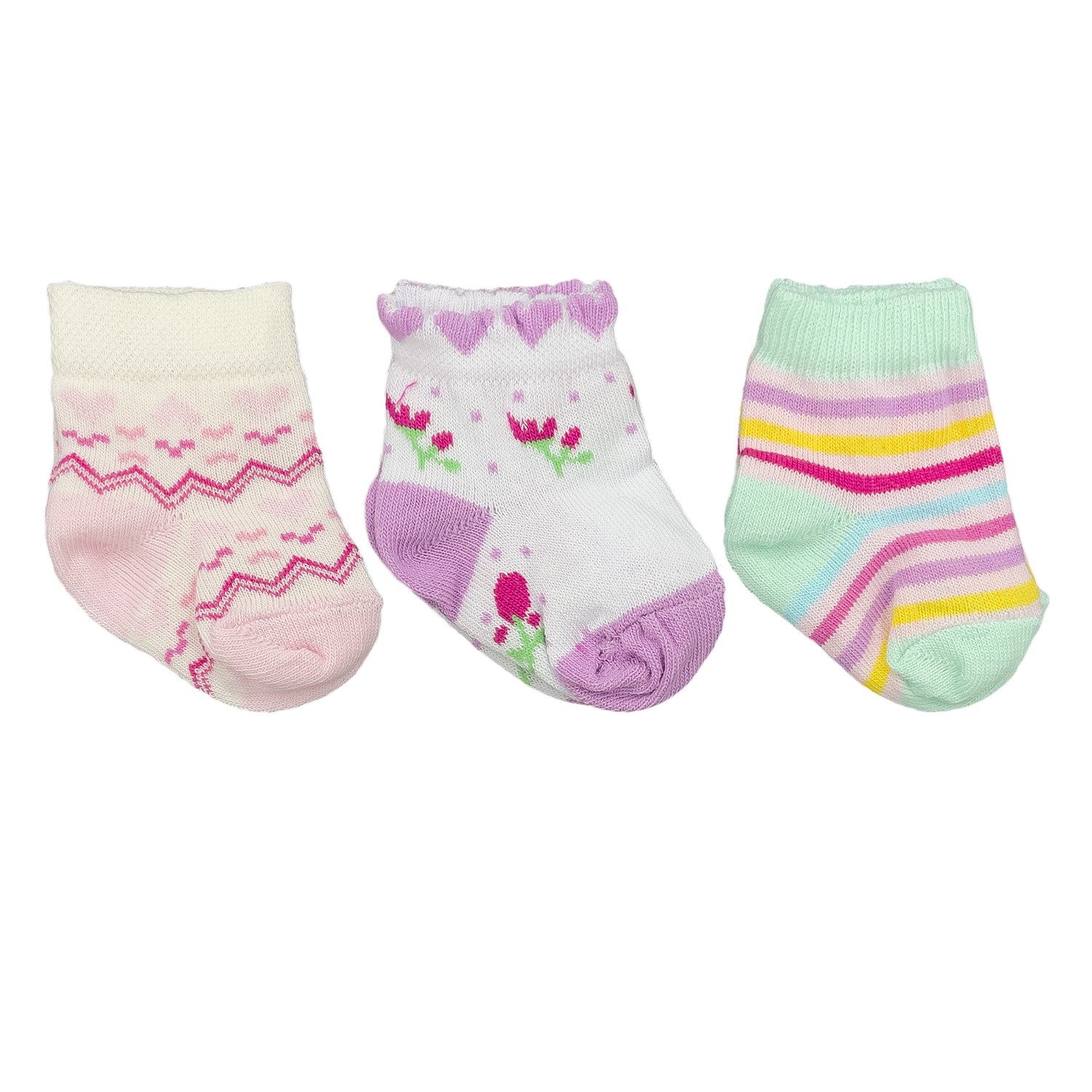 Mini Damla 3'lü Desenli Bebek Çorabı 41910 Pembe-Mor
